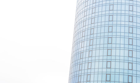 Minimalism glass facade architecture exterior of skyscraper office building and sky white background...