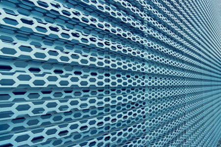 metallic blue cells perspective surface futuristic factory wallpaper background concept mock up...