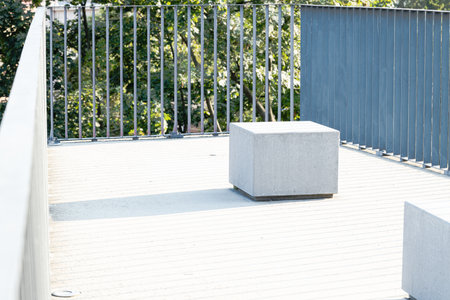exterior design cube object metallic fence urban landmark district view point terrace balcony city...