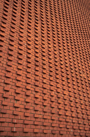 red brick grunge wall perspective point of view vertical background concept