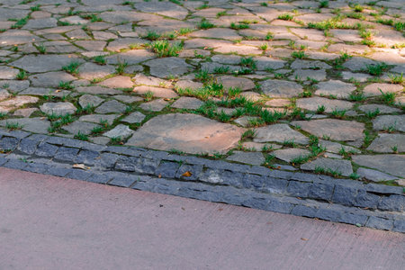 old cobble stone medieval Europe town ground textured background spaceの写真素材