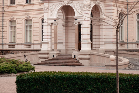 renaissance architecture palace entrance element frame stairs and pillars garden outdoor space