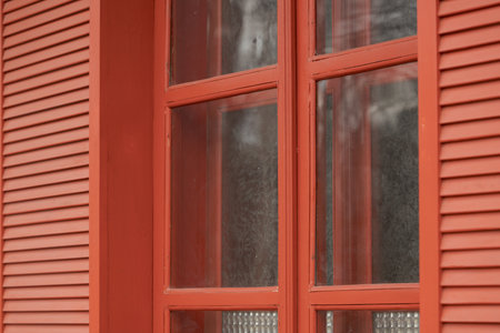 red windows frame background pattern simple picture outdoor view perspective shutter surface objectの写真素材