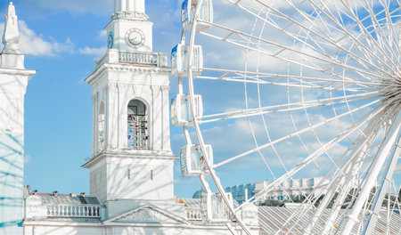 white city beautiful renaissance architecture tower town hall with Ferris Wheel objects Eastern...