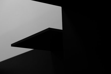 abstraction art monochrome minimalism design style pattern of interior studio space low light gray and black color geometric frame shapes background linesの写真素材