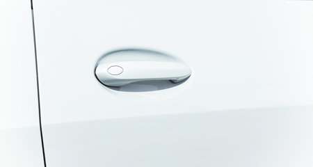 car white frame background handle door metallic smooth surface geometry line element part objectの写真素材