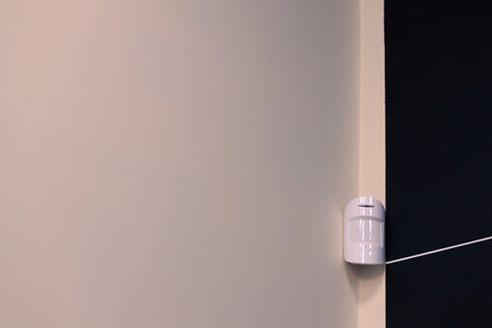 security camera indoor space room working space minimalism design beige and black walls background