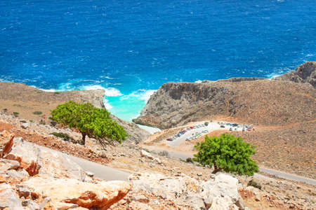 Seitan limania beach on Crete, Greece. Travel tourism wide panorama background concept. Beautiful...