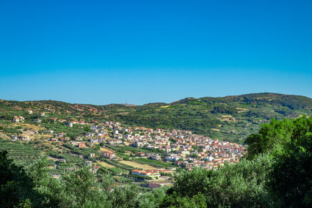 Archanes village, Greece. View from Fourni forest mountain.の写真素材
