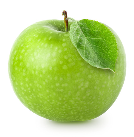 Fresh green apple fruit isolated on white backgroundの写真素材