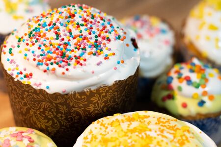 Beautiful Easter cakes, the view from above. Sweet symbol of Easter