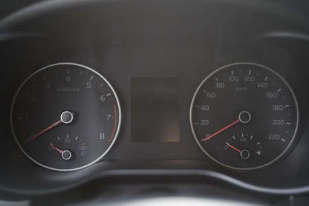 Scoreboard of indicators of automobile. Speedometer and tachometer. On-board car computer