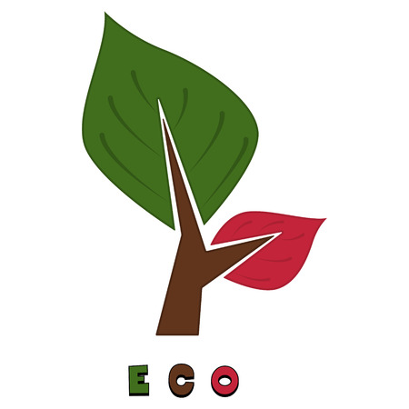 Branch of a tree with green and red leaves. Ecological Standard Logoのイラスト素材