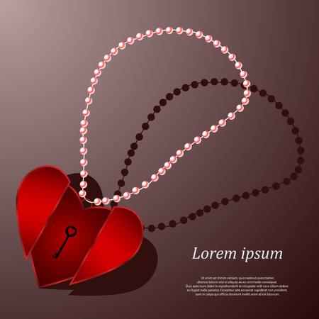 Vector image of a pendant in the form of a heart on a chain of pink pearlsのイラスト素材