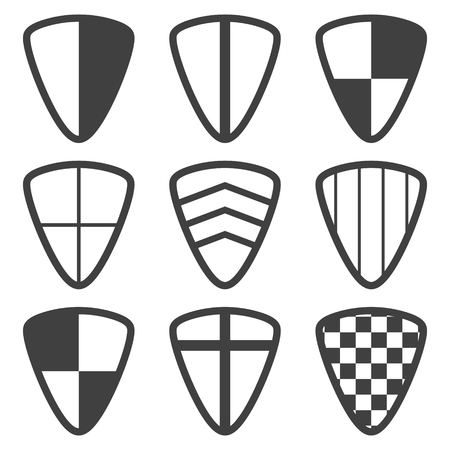 Icons of shields with various ornamentsのイラスト素材