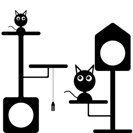 Kitten and cat on the housesのイラスト素材