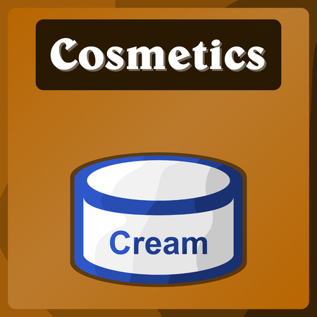 Vector image of a Table in the supermarket department with cosmetics and hygiene products. Color pattern. Background. Stickers.のイラスト素材
