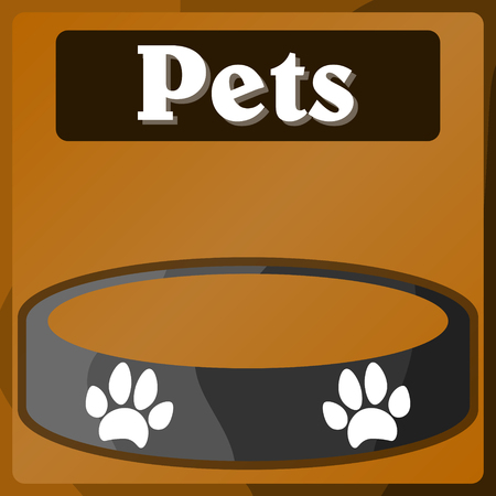 Vector image of a plate in the supermarket department with goods for animals. Color pattern. Background. Stickers.のイラスト素材