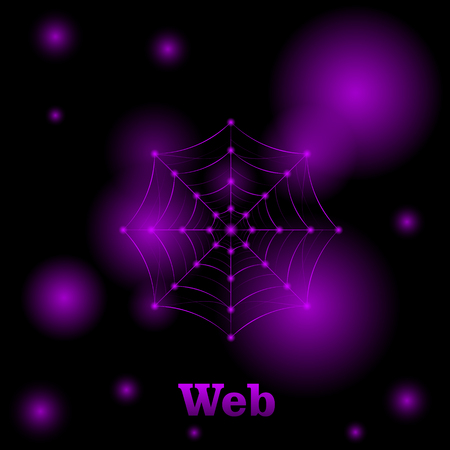 Vector image of a polygonal web of pink color on a black background with a glow from the crossings of a web and glare on the surface of the artboard. New conceptual art.のイラスト素材