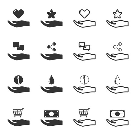 Set of black and white hands offering service icons. Isolated vector.のイラスト素材