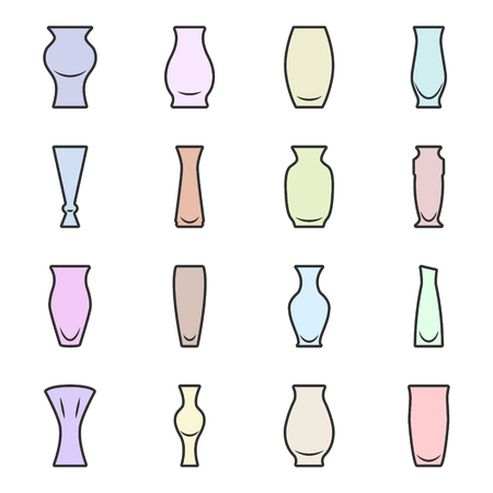 Set of colored icons - vases for flowers on a white background. Vector illustration.のイラスト素材