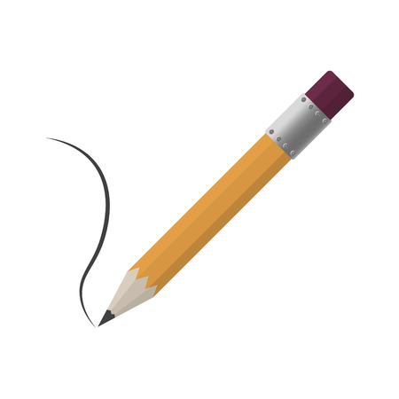 A realistic faceted orange pencil with a rubber band conducting the line. Vector on white background.のイラスト素材