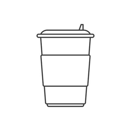 Icon of a paper cup for coffee with a plastic lid and a place under any inscription. Vector illustration on white backgroundのイラスト素材