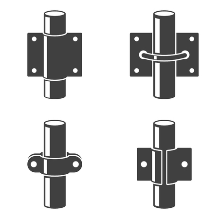 Set of four icons - different types of pipe fastening to vertical and horizontal surfaces. Vector on white background.のイラスト素材