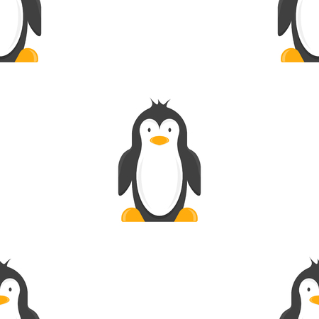 Cartoon penguin, seamless pattern. Vector drawing on white background.のイラスト素材