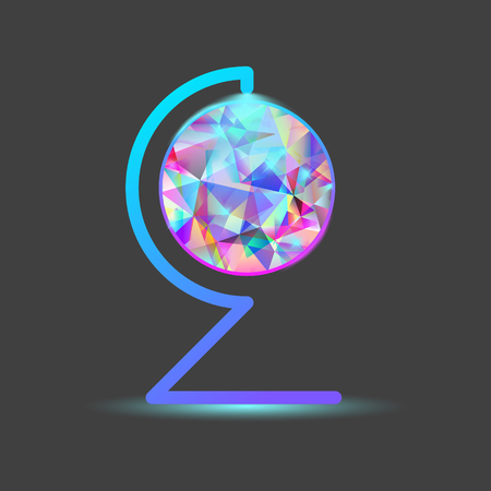 An abstract glass sphere made of multicolored glass with bright illumination on an abstract stand for the globe. Vector illustration on a gray backgroundのイラスト素材