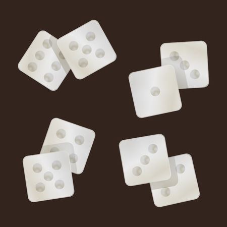 Gaming dice one over the other with the shadow. Vector illustration on a brown backgroundのイラスト素材