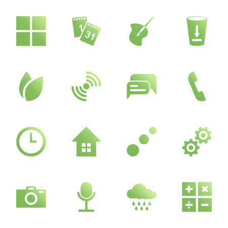 Set of icons for standard applications. Original style in green. Vector on white backgroundのイラスト素材