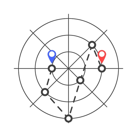 Radar icon with the initial and end point of geolocation. Vector on white backgroundのイラスト素材