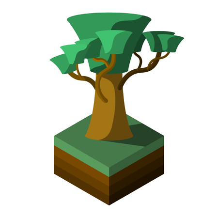 Abstract tree on green grass. Isometric view. Vector illustration on white backgroundの写真素材