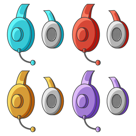 Set of colorful icons of headphones with a microphone. Vector illustration on white backgroundのイラスト素材