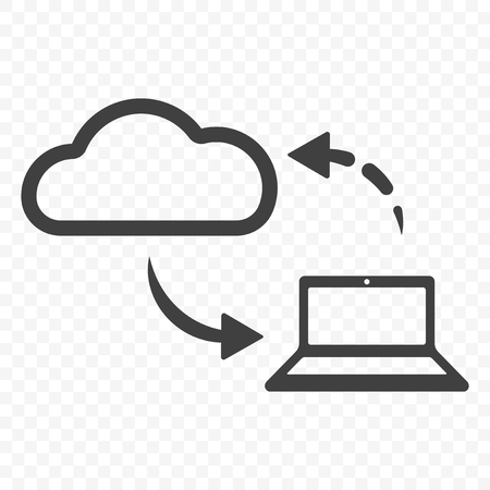 Icon transfer files from computer to cloud and back. Vector on transparent backgroundのイラスト素材