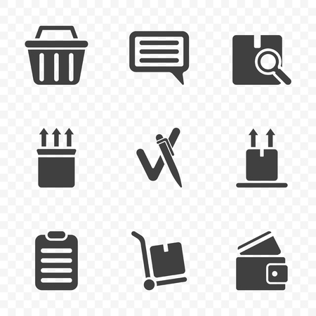 A set of icons from the order to the moment of leaving feedback after receiving it. Isolated vector on transparent backgroundのイラスト素材