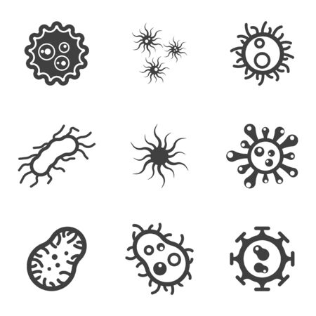 Set of icons of viruses and bacteria. Vector on white backgroundのイラスト素材