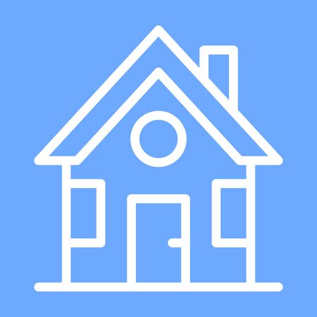 House icon with door, windows and chimney. Simple linear image. Isolated vector on a blue backgroundのイラスト素材