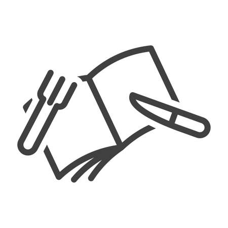 Cookbook icon with knife and fork. Simple linear image. Isolated vector on white background.のイラスト素材