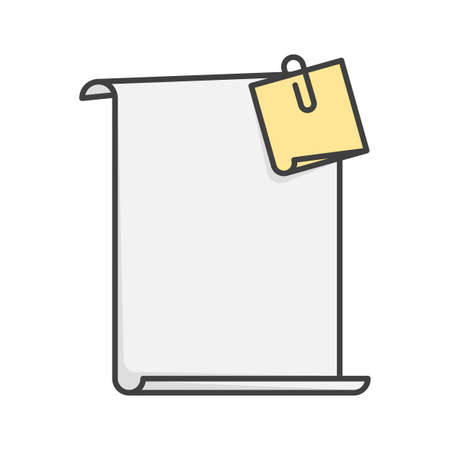 Icon blank sheet of paper with a sticker attached thereto using staples. Simple color image with a slightly gray shade of gray leaf .. Isolated vector illustration on white background.のイラスト素材
