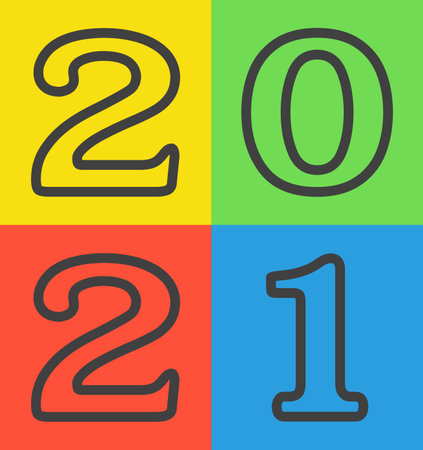 Image of 2021 on four differently colored artboards connected to one large background. Stylish image. Vector illustration.のイラスト素材