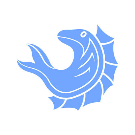 Ancient fish logo. Jumping fish icon. Simple image. Isolated vector on a pure white background.のイラスト素材