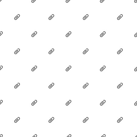 Seamless patternskrepka for securities. A simple image of a curved metal paper clip for connecting multiple sheets of paper. Isolated vector on white background.のイラスト素材
