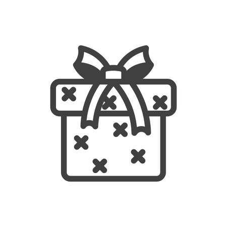 Gift box icon with bow. A simple image of a closed box. Cross-stitch texture. Isolated vector on a pure white backgroundのイラスト素材