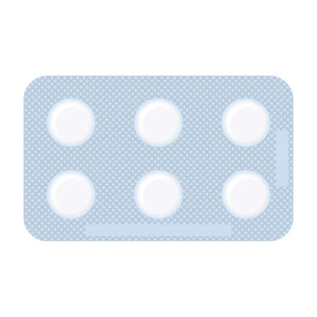 Realistic packaging of 6 tablets. Two places for additional information and text. Isolated vector on white background.のイラスト素材