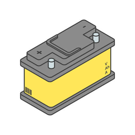 Stylish cartoon car battery for car. Colored isometric illustration. Isolated vector on white background.のイラスト素材