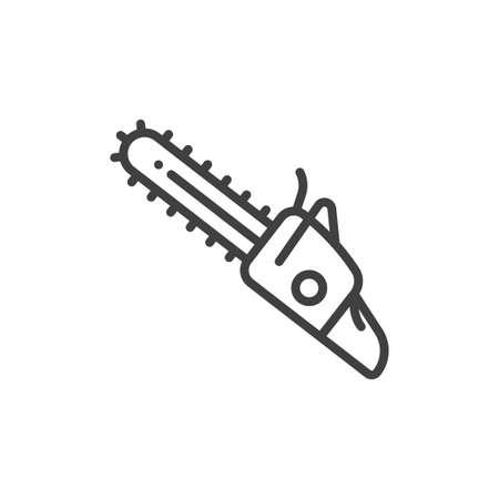 Chainsaw icon. A simple line drawing of a chainsaw or an electric saw for cutting trees. Simple isolated vector on a clean white background.のイラスト素材
