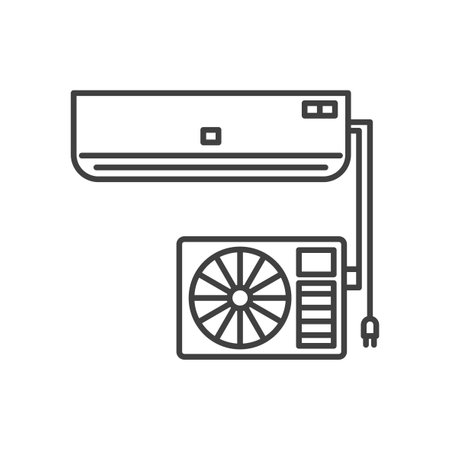 Split system icon. Image of two blocks of the system for ventilation, cooling and heating of air inside the room. Isolated vector on pure white background.のイラスト素材