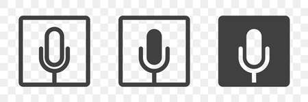 Microphone icon in three variants. A simple image of a sound record symbol for mobile devices, computer equipment and applications. Vector on png background.のイラスト素材